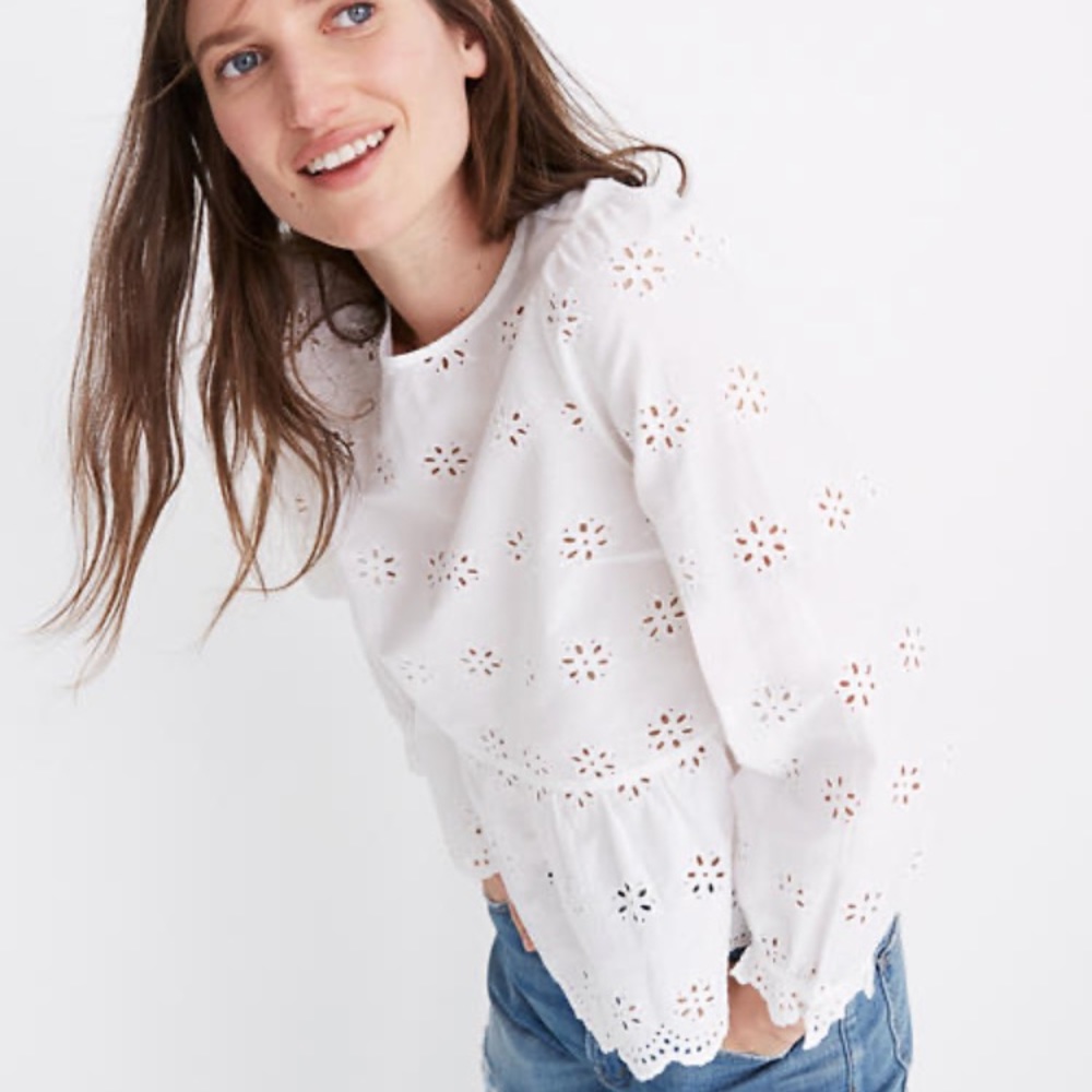 Madewell Eyelet Keyhole Peplum Top
